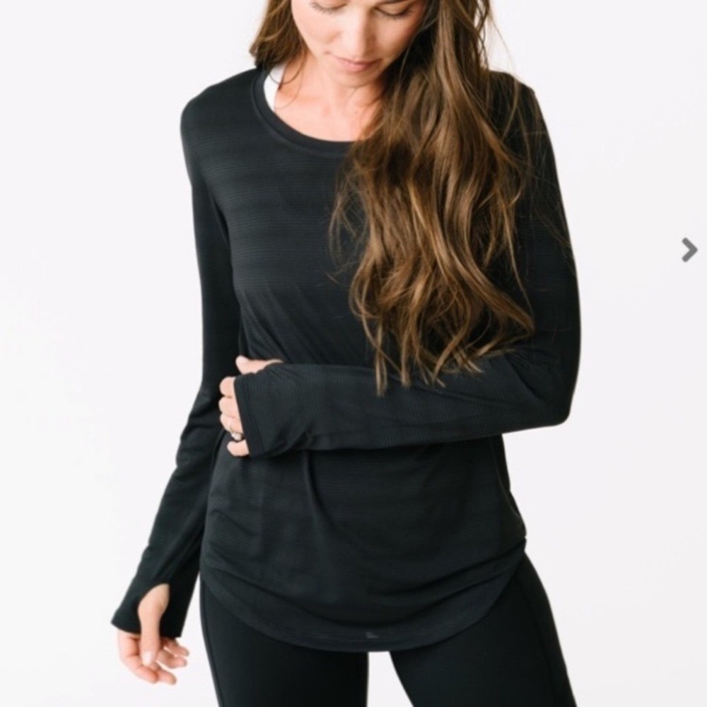Zyia Active Black Subtle Stripe Long Sleeve T Shirt Thumbholes 1037 XXXL NWT